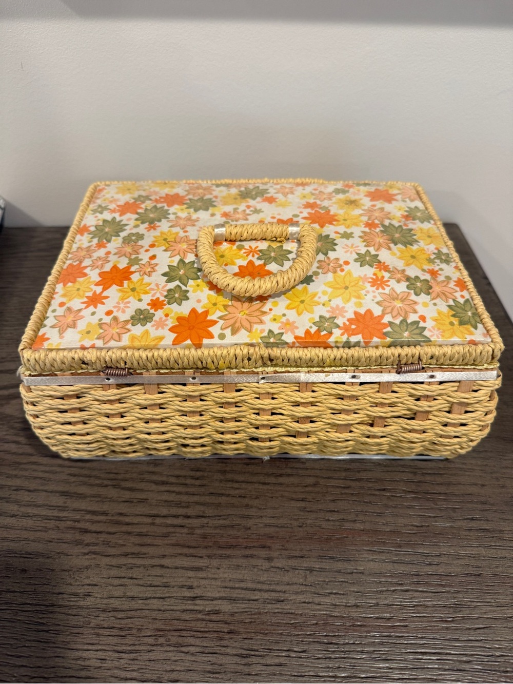 Woven Floral Sewing Basket Organizer in Yellow